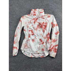 Adidas Jacket Womens Small White Red Packable Windbreaker Stowaway Hood Full Zip